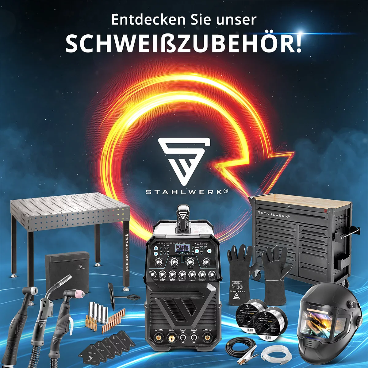 STAHLWERK ARC 200 Synergic Pro Vollausstattung Elektroden-Schweißgerät, vollsynergischer MMA | E-Hand | Lift-TIG Inverter mit 200 Ampere und IGBT Technologie - Image 16