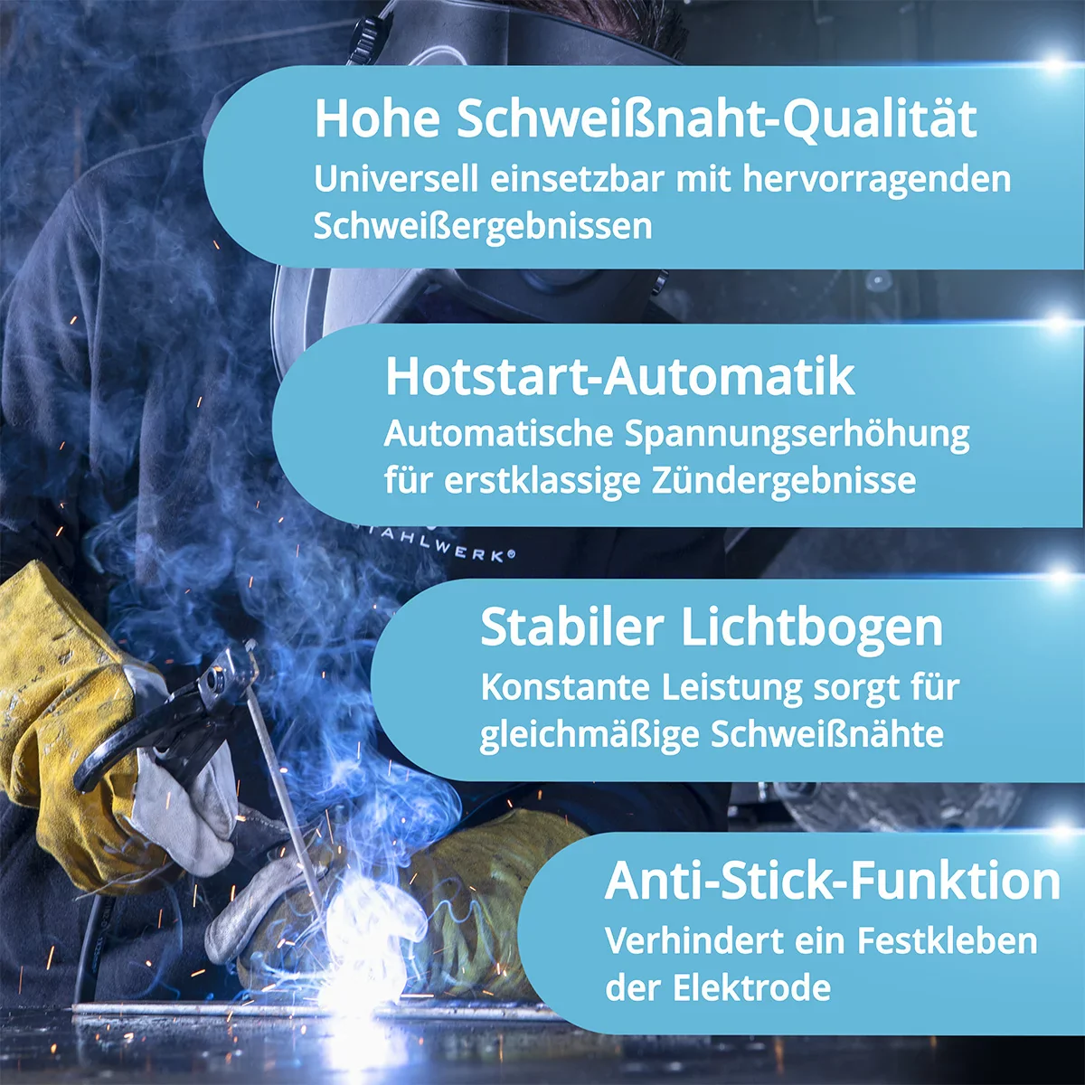 STAHLWERK ARC 200 Synergic Pro Vollausstattung Elektroden-Schweißgerät, vollsynergischer MMA | E-Hand | Lift-TIG Inverter mit 200 Ampere und IGBT Technologie - Image 8