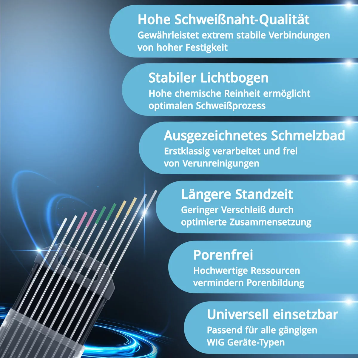 STAHLWERK Wolframelektroden / Schweißelektroden Gold, Grau, Pink, Weiss, Grün 1,6 mm je 2 im praktischen 10er Set - Image 3