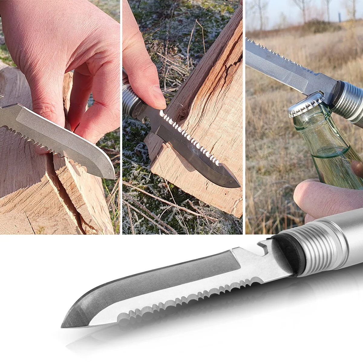 STAHLWERK Multitool / Multifunktionswerkzeug / Outdoor Survival Kit mit Klappspaten, Multifunktions-Messer, Säge, Notfallhammer und Signalpfeife mit Feuerstahl - Image 10