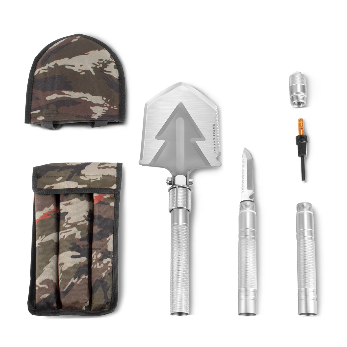 STAHLWERK Multitool / Multifunktionswerkzeug / Outdoor Survival Kit mit Klappspaten, Multifunktions-Messer, Säge, Notfallhammer und Signalpfeife mit Feuerstahl - Image 3