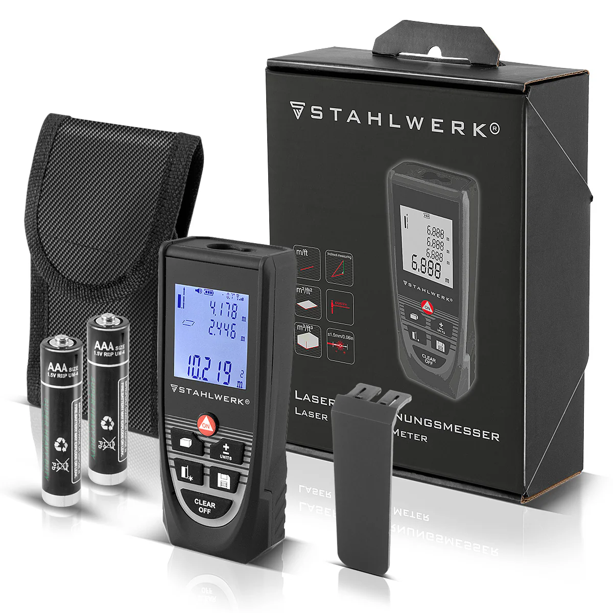 STAHLWERK Laser Entfernungsmesser LE-40 ST bis 40 m Distanzmesser mit beleuchtetem LCD Digital Display, Distanz- und Entfernungsmessgerät zum präzisen Messen von Entfernungen und Rauminhalten auf Baustellen oder in Innenräumen - Image 3