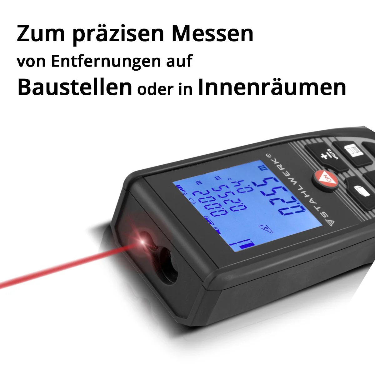 STAHLWERK Laser Entfernungsmesser LE-40 ST bis 40 m Distanzmesser mit beleuchtetem LCD Digital Display, Distanz- und Entfernungsmessgerät zum präzisen Messen von Entfernungen und Rauminhalten auf Baustellen oder in Innenräumen - Image 5