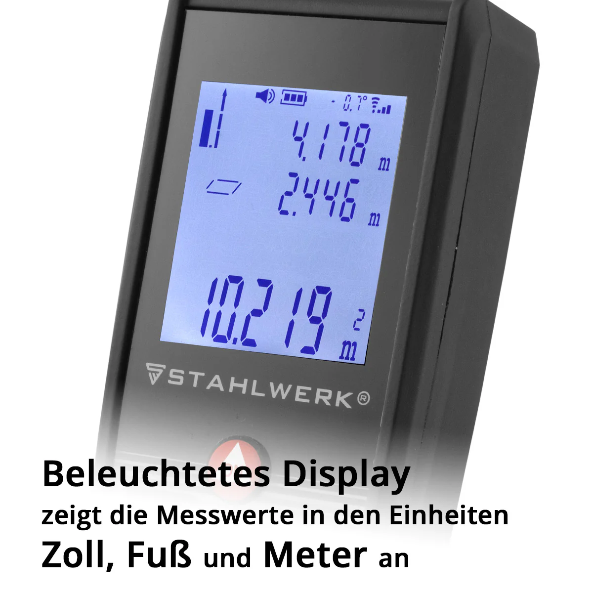 STAHLWERK Laser Entfernungsmesser LE-100 ST bis 100 m Distanzmesser mit beleuchtetem LCD Digital Display, Distanz- und Entfernungsmessgerät zum präzisen Messen von Entfernungen und Rauminhalten auf Baustellen oder in Innenräumen - Image 2