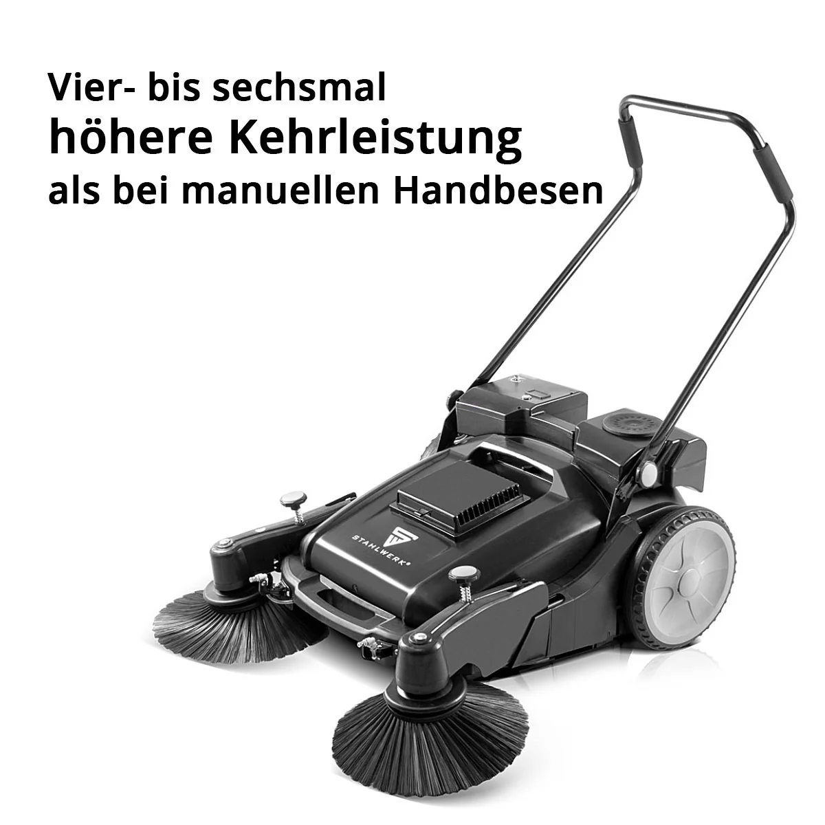 STAHLWERK Kehrmaschine SLW-55 ST mit 1000 mm Kehrbreite, 55 l Fassungsvermögen und 5 l Wassertank für Trocken- und Nassreinigung, Handkehrmaschine / Feucht-Bodenkehrmaschine mit doppeltem Bürstenkopf - Image 2