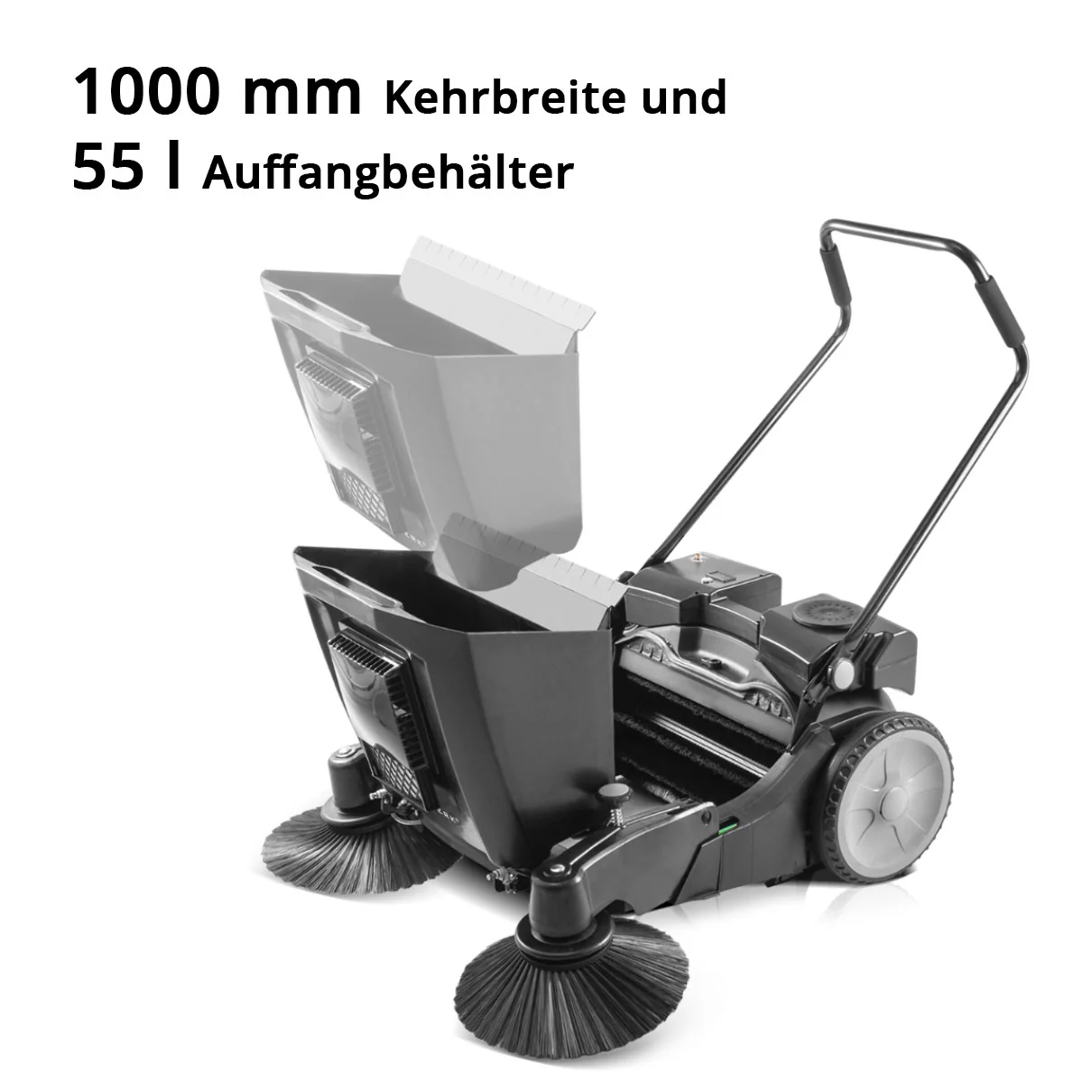 STAHLWERK Kehrmaschine SLW-55 ST mit 1000 mm Kehrbreite, 55 l Fassungsvermögen und 5 l Wassertank für Trocken- und Nassreinigung, Handkehrmaschine / Feucht-Bodenkehrmaschine mit doppeltem Bürstenkopf - Image 3