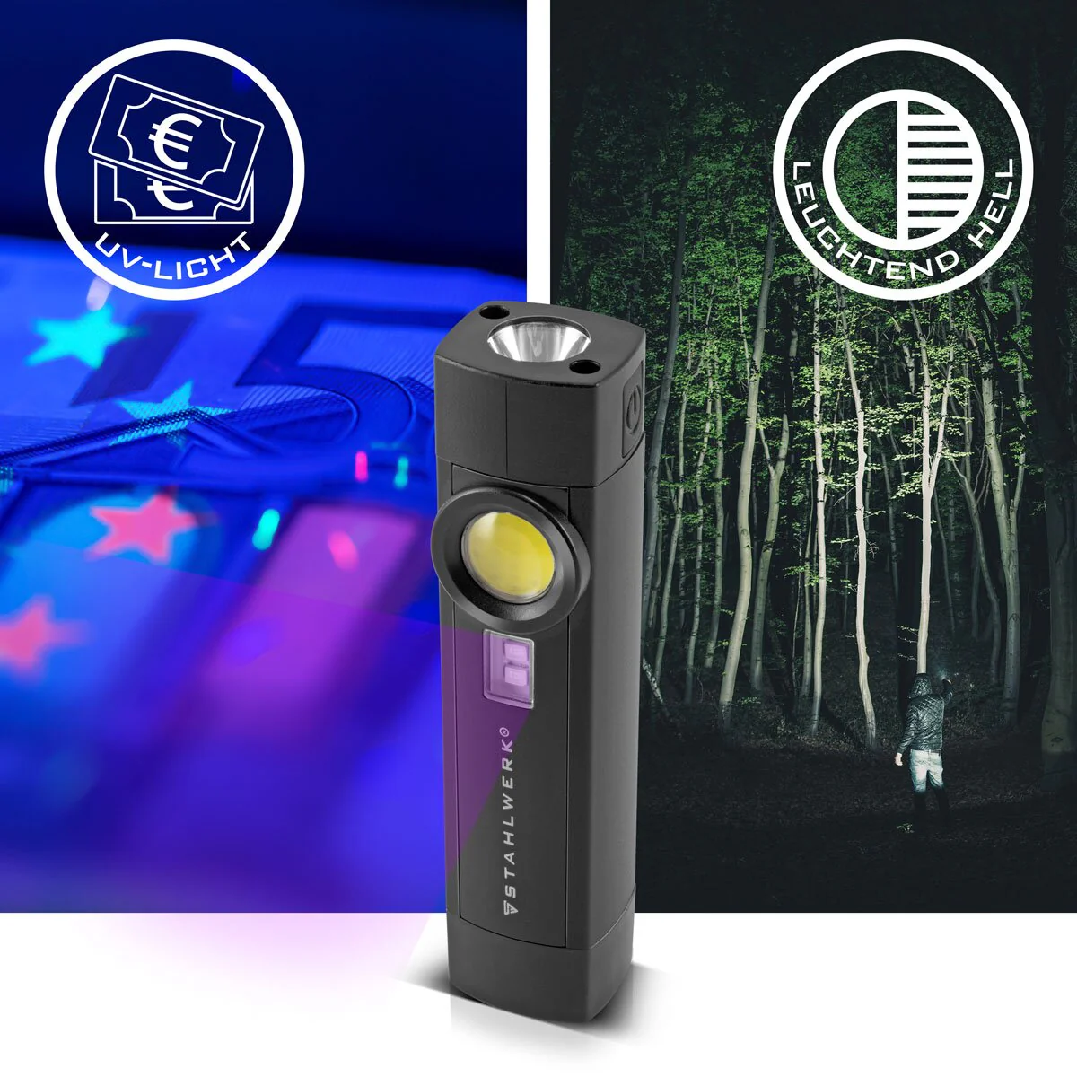 STAHLWERK LED Arbeitsleuchte AL-3 ST Leistungsstarke 5 Watt Taschenlampe / Werkstattlampe mit 4 Leucht-Modi inklusive UV-Licht, integriertem Akku, Magnet und USB-Anschluss - Image 2