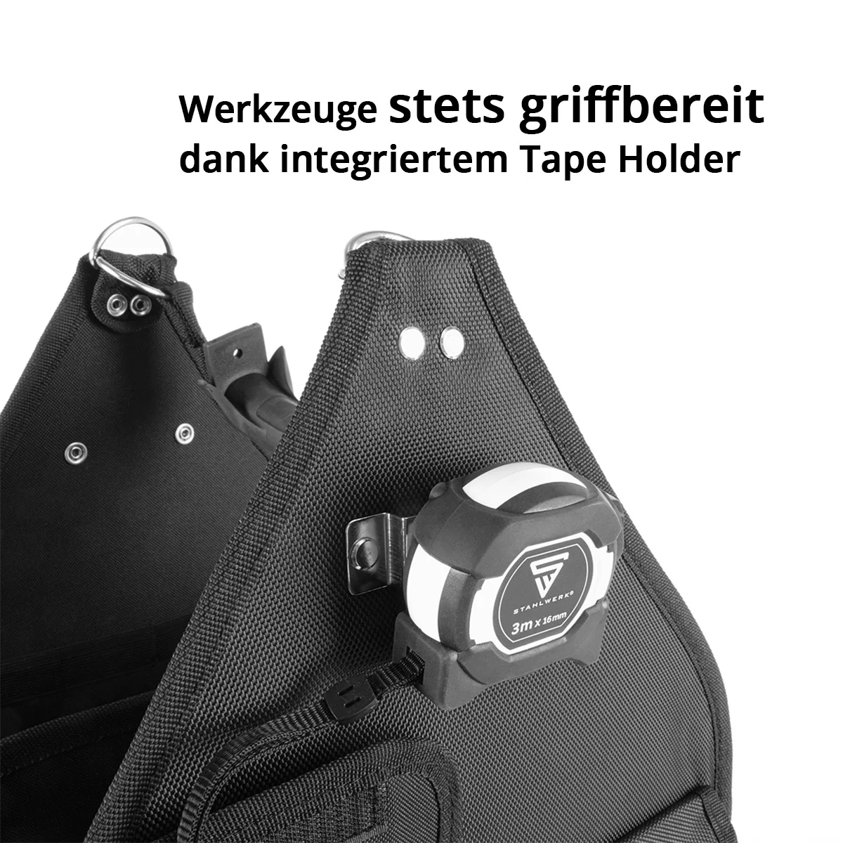 STAHLWERK Werkzeugtasche mit 11 Außentaschen und 2 großen Innenfächern mit jeweils 5 Innentaschen, robuste Montagetasche / Werkzeugkoffer / Werkzeugbeutel mit Tragegriff und Schultergurt aus strapazierfähigem Polyester-Gewebe - Image 6