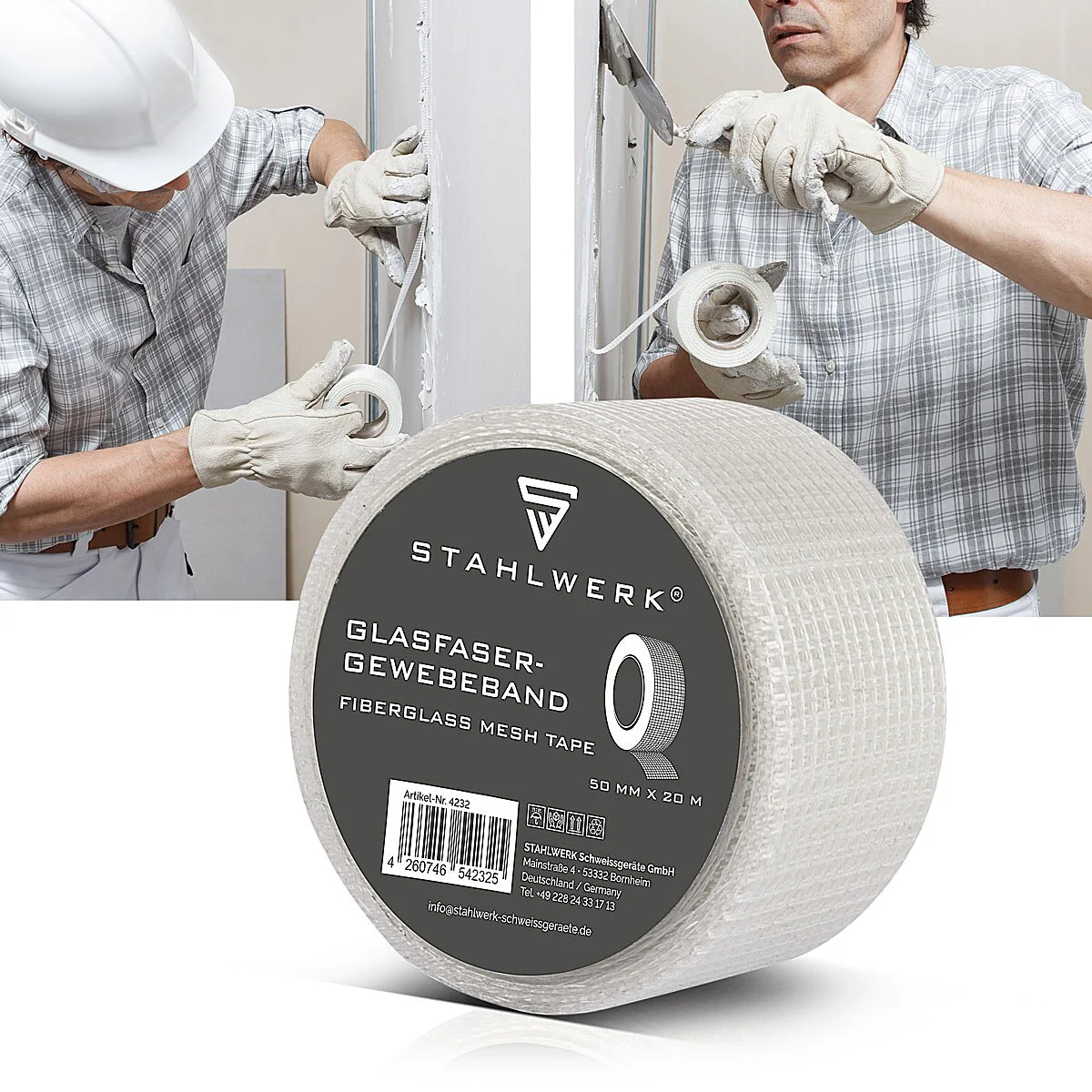 STAHLWERK Glasfaser-Gewebeband 20 m x 50 mm, selbstklebendes Trockenbau Fugenband / Fugendeckstreifen / Bewehrungsstreifen mit Gitternetzstruktur für Spachtelarbeiten - Image 6