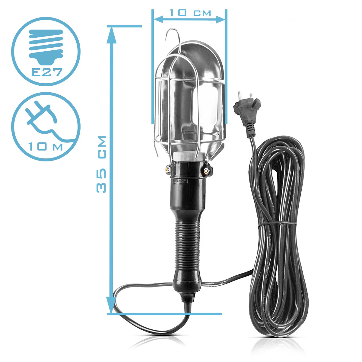 STAHLWERK Arbeitsleuchte mit E27-Fassung bis max. 60 W Werkstattleuchte mit 10 m Kabel, Hängehaken und gummiertem Handgriff, Bauleuchte | Arbeitslampe | Handleuchte für Reparaturen und Renovierungsarbeiten - Image 4