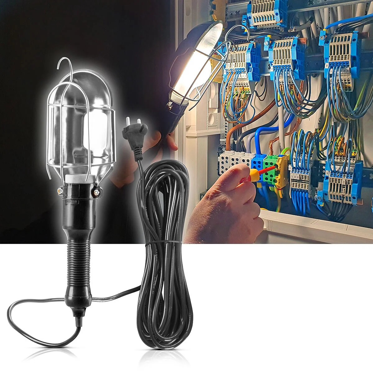 STAHLWERK Arbeitsleuchte mit E27-Fassung bis max. 60 W Werkstattleuchte mit 10 m Kabel, Hängehaken und gummiertem Handgriff, Bauleuchte | Arbeitslampe | Handleuchte für Reparaturen und Renovierungsarbeiten - Image 7