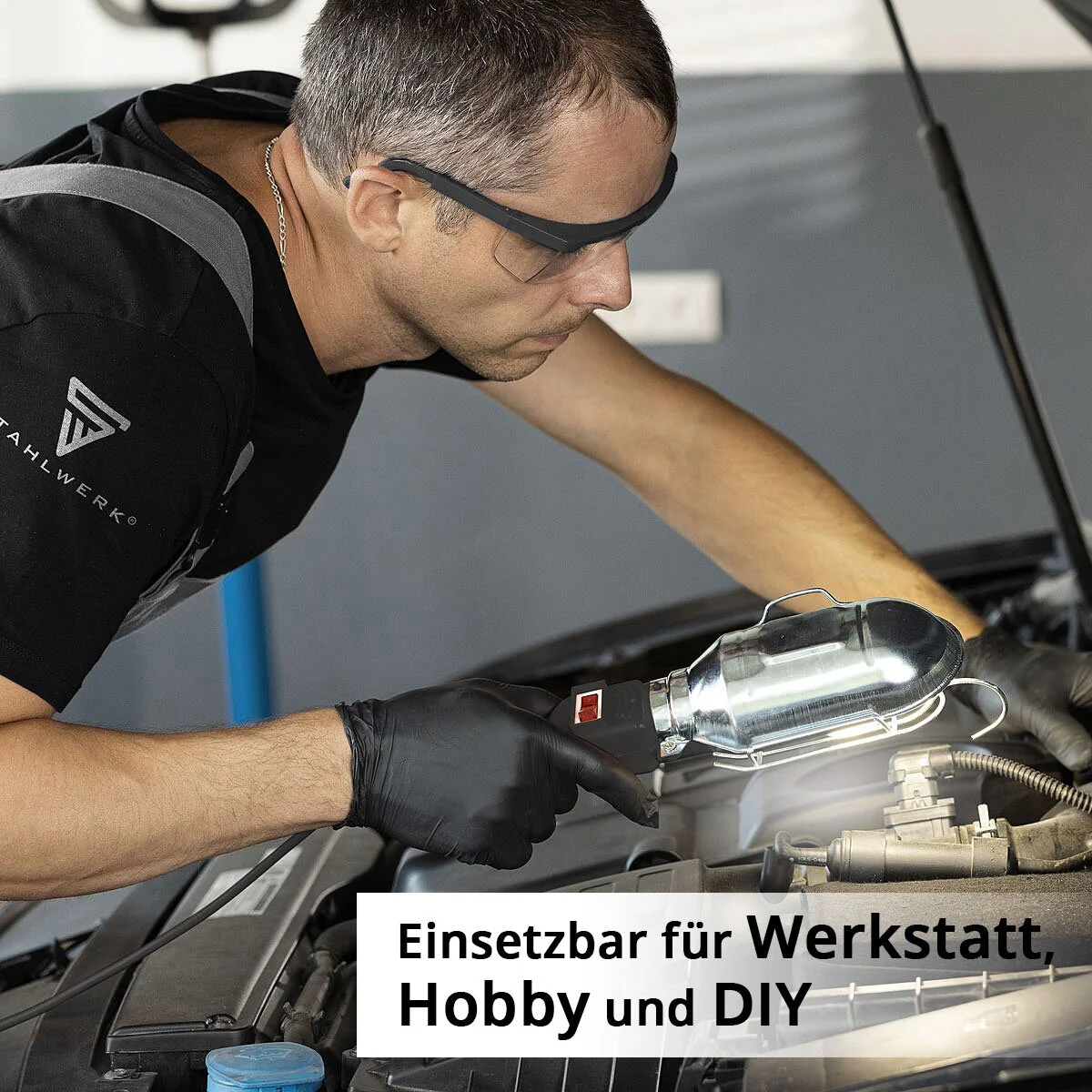 STAHLWERK Arbeitsleuchte mit E27-Fassung bis max. 60 W Werkstattleuchte mit 10 m Kabel, Hängehaken und gummiertem Handgriff, Bauleuchte | Arbeitslampe | Handleuchte für Reparaturen und Renovierungsarbeiten - Image 8