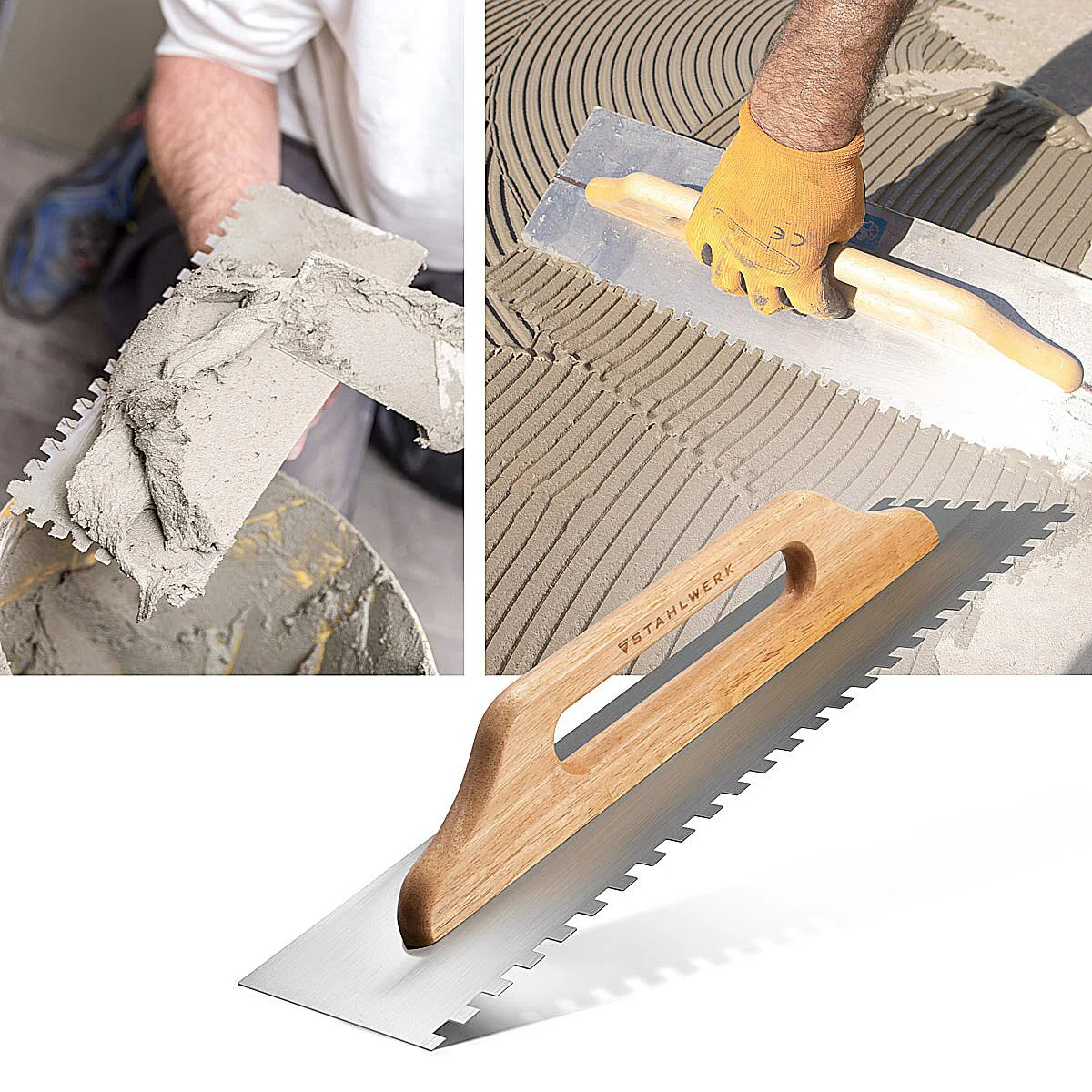 STAHLWERK Zweihand-Glättekelle 140 x 500 mm mit 10 mm Rechteckverzahnung, hochwertige Profi Carbon-Stahl Putzkelle / Traufel / Glattkelle / Schweizer Kelle - Image 6