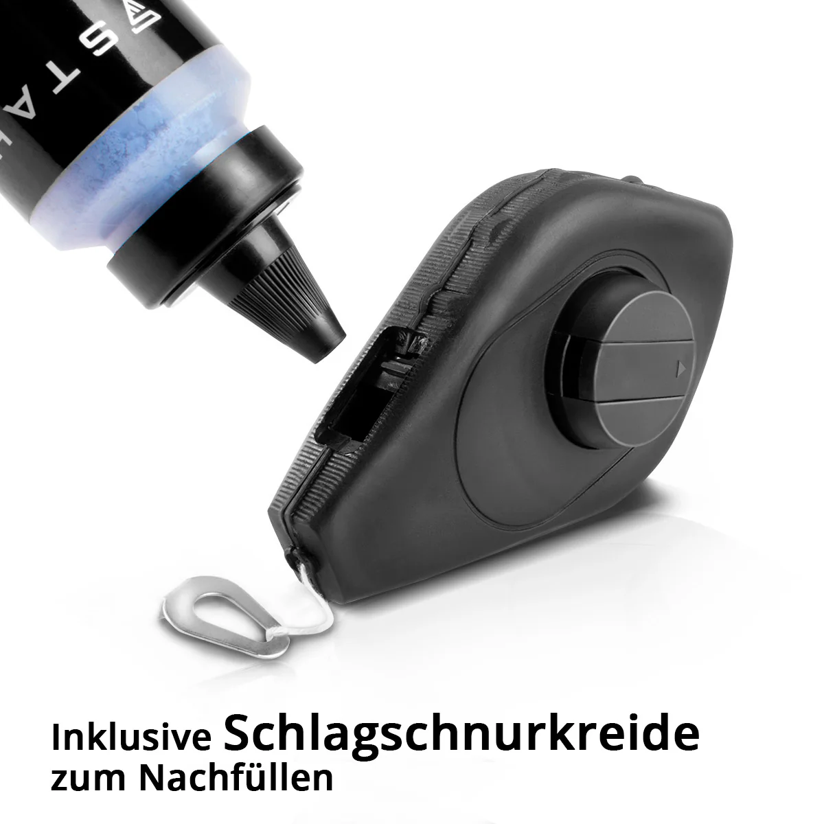 STAHLWERK Schlagschnur Set 15 m bestehend aus Markierungsschnur / Maurerschnur / Schlagschnurgerät mit schlagfestem Gehäuse, Wasserwaage und 113 g Schlagschnurkreide - Image 2