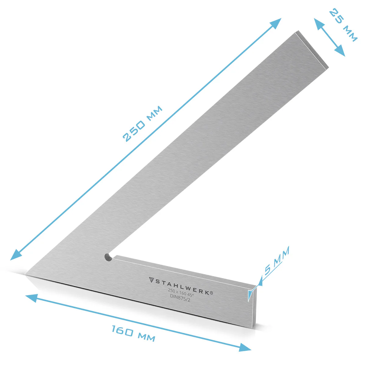 STAHLWERK Spitz-Flachwinkel 45° 250 x 160 mm DIN 875/2 Kontrollwinkel / Schlosserwinkel / Anschlagwinkel / Spitzwinkel / Präzisionswinkel aus rostfreiem Edelstahl & Reißnadel 145 mm - Image 5