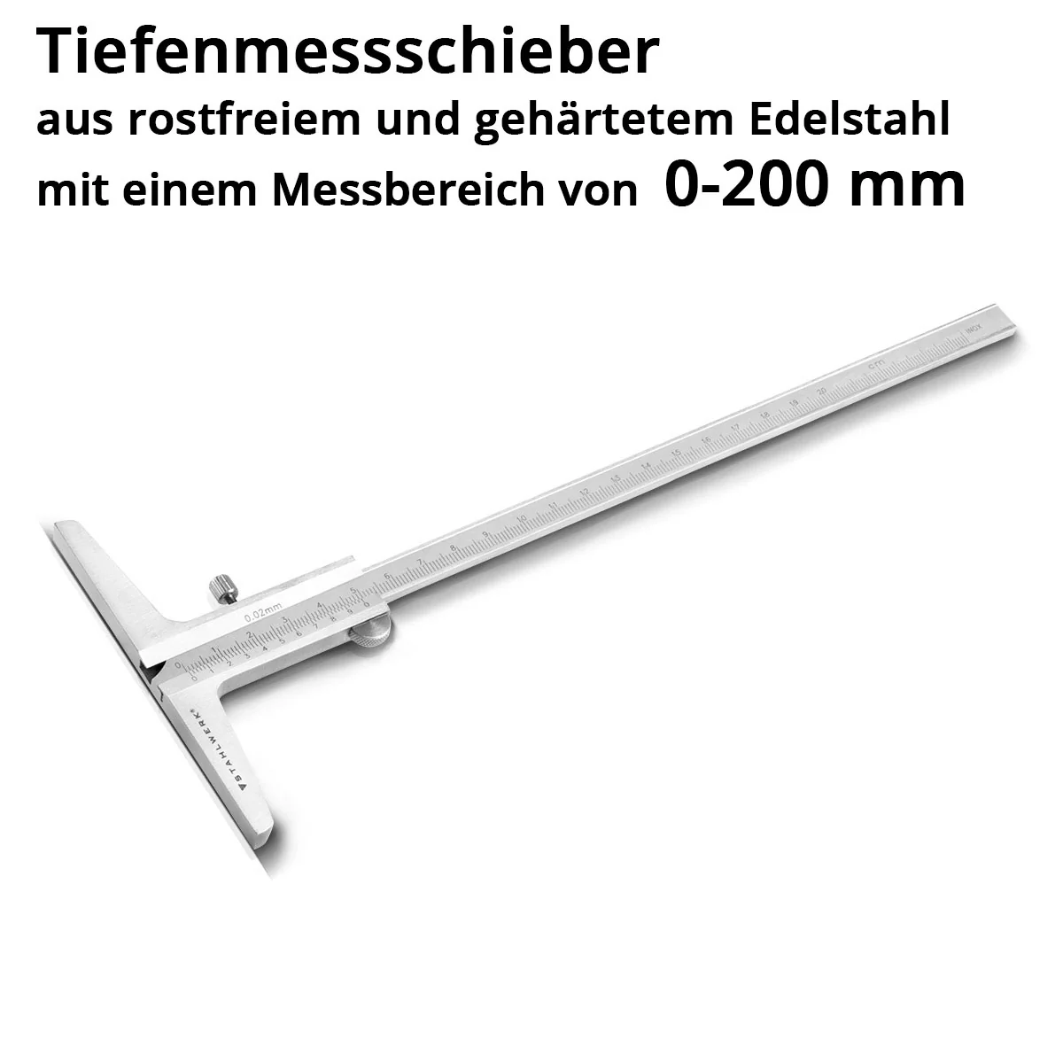 STAHLWERK Tiefenmessschieber 0-200 mm DIN 862 Messschieber / Tiefenlehre / Schieblehre / Messlehre aus rostfreiem Edelstahl mit hochwertigem Kunstleder-Etui - Image 2