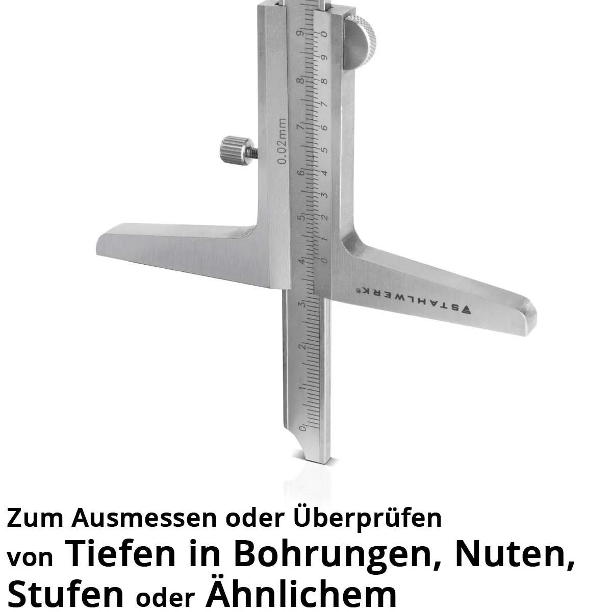 STAHLWERK Tiefenmessschieber 0-200 mm DIN 862 Messschieber / Tiefenlehre / Schieblehre / Messlehre aus rostfreiem Edelstahl mit hochwertigem Kunstleder-Etui - Image 3