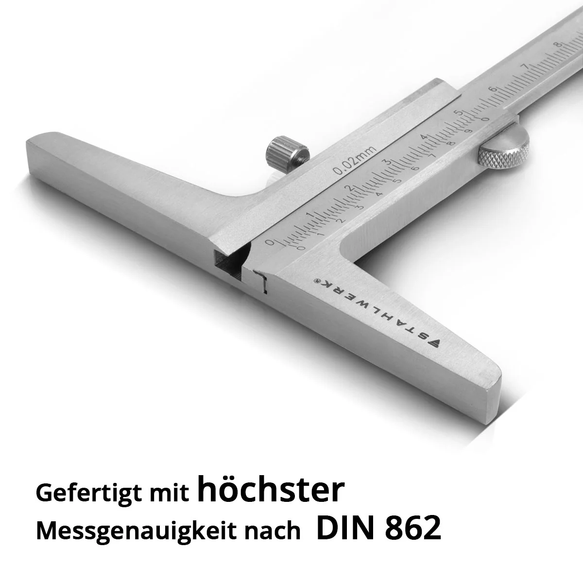 STAHLWERK Tiefenmessschieber 0-200 mm DIN 862 Messschieber / Tiefenlehre / Schieblehre / Messlehre aus rostfreiem Edelstahl mit hochwertigem Kunstleder-Etui - Image 5