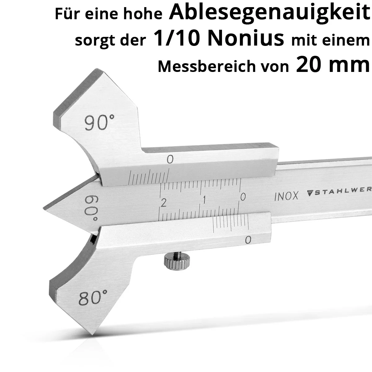 STAHLWERK Schweißnahtlehre 0-20 mm Messlehre für Schweißnähte mit Schieber aus gehärtetem Edelstahl im Kunstleder-Etui - Image 3
