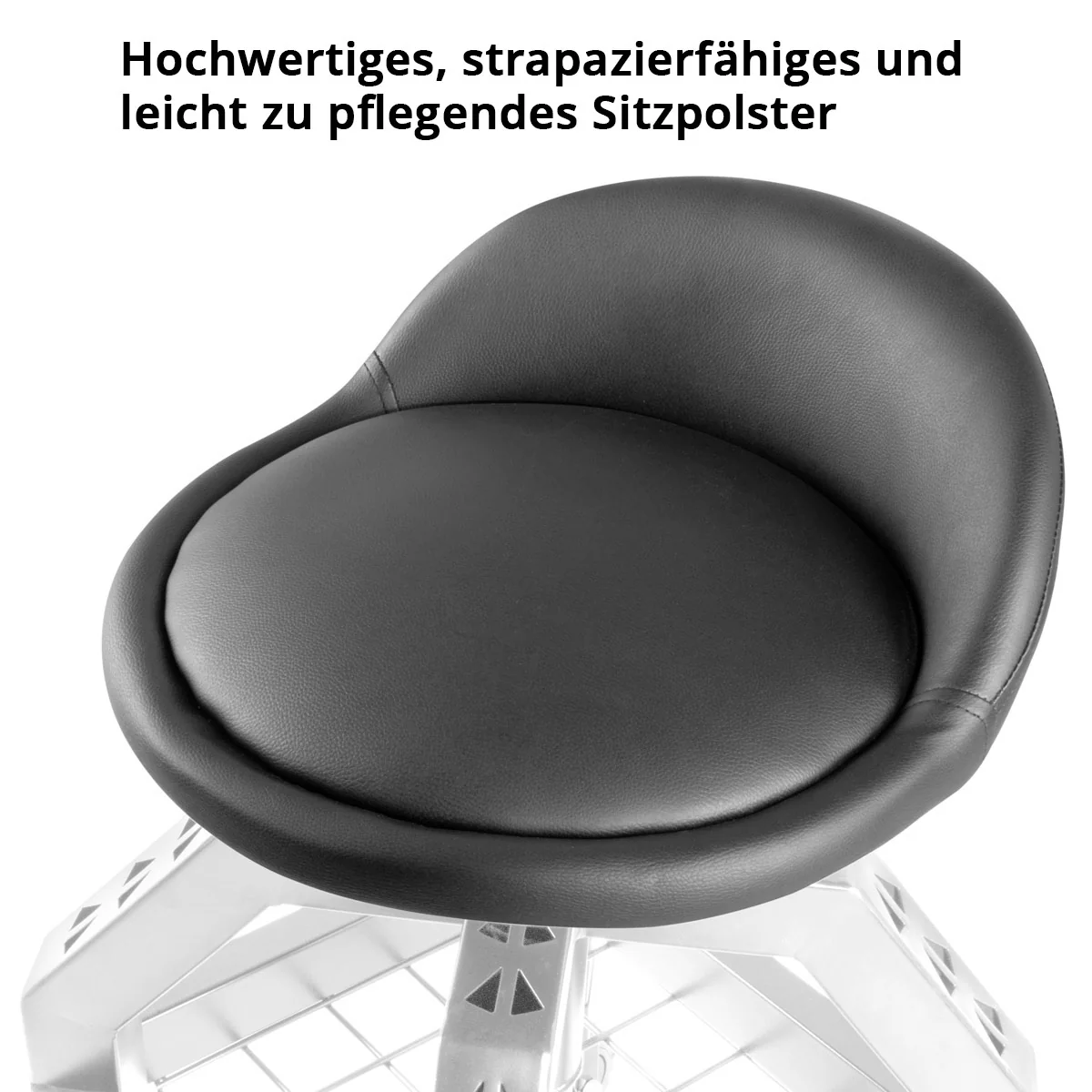 STAHLWERK Höhenverstellbarer Werkstatthocker VWH-300 ST mit großem Ablagefach, bis 136 kg belastbar, 59-76 cm Sitzhöhe, Rollsitz / Rollhocker mit kugelgelagerten Leichtlauf-Lenkrollen - Image 5