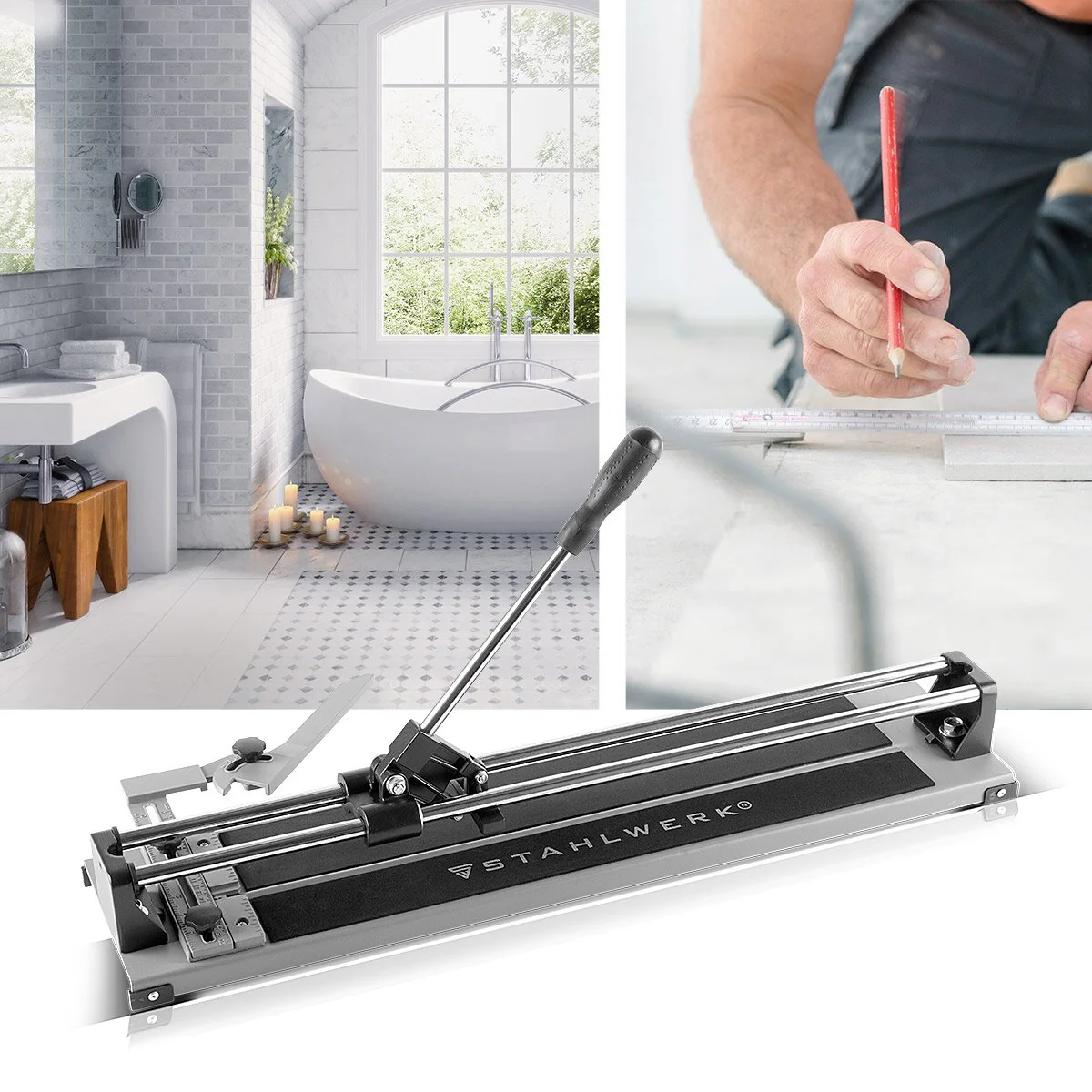 STAHLWERK Fliesenschneider mit 600 mm Schnittlänge, 425 mm Diagonal-Schnittlänge und 12 mm Schneidstärke, Handfliesenschneider / Fliesenschneidemaschine mit Hochleistungs-Schneidrad zum Trennen von Keramikfliesen - Image 7