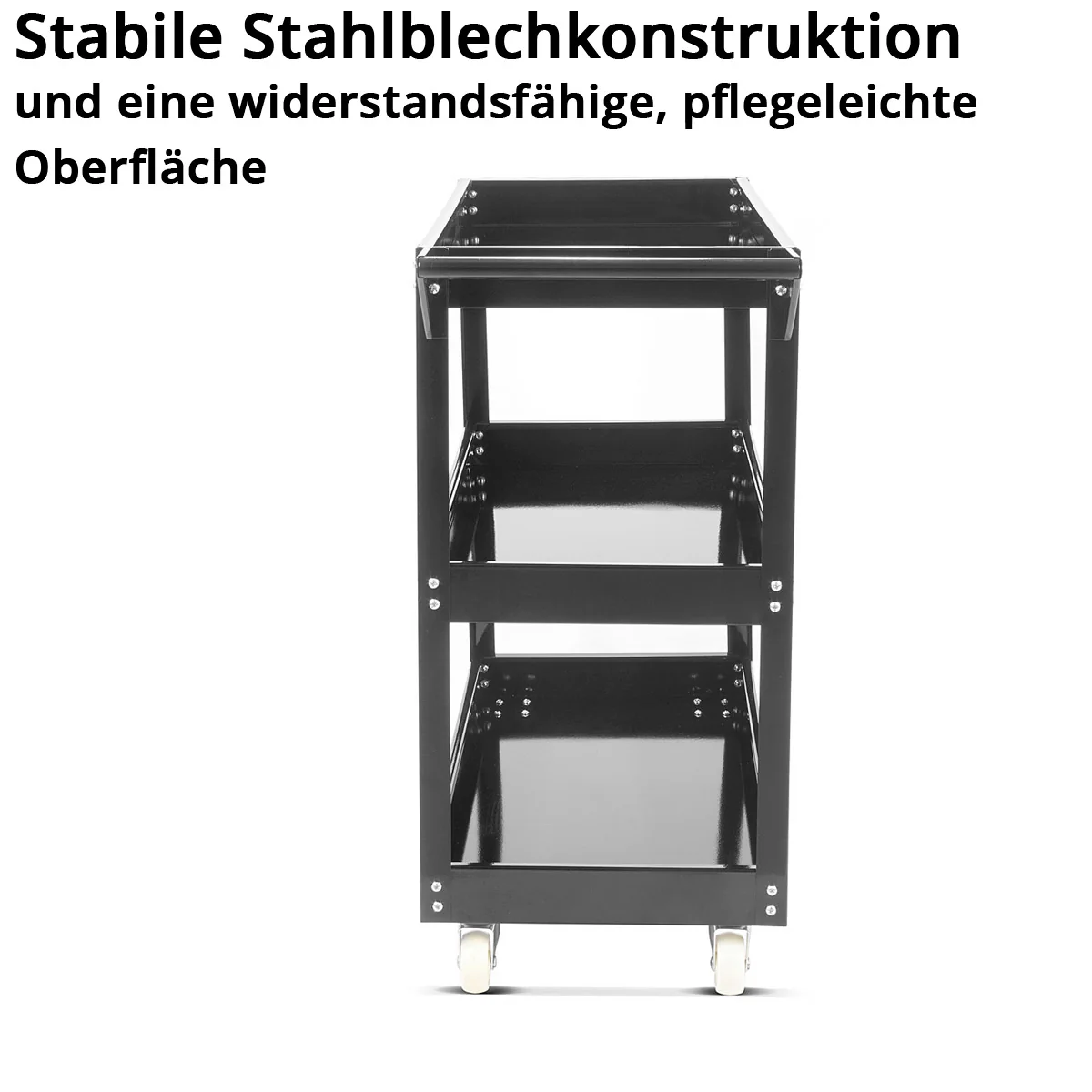 STAHLWERK Werkzeugwagen mit 200 kg Tragkraft, robuster Werkstattwagen / Rollwagen / Transportwagen / Montagewagen mit 3 Ladeflächen - Image 4