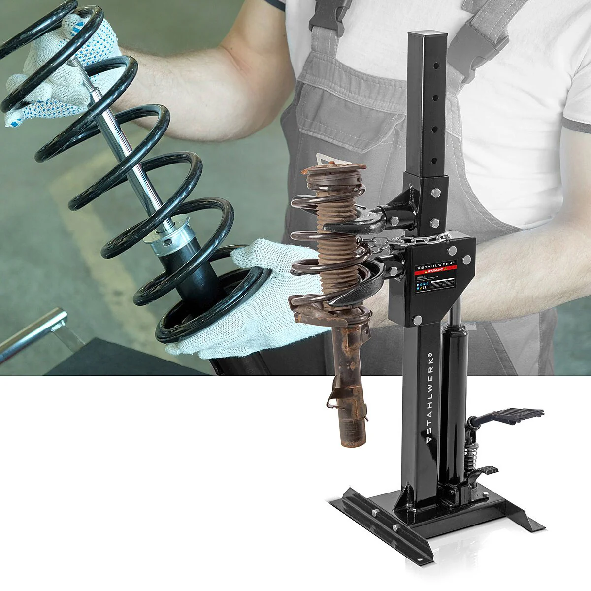 STAHLWERK Hydraulischer Federspanner HSC-820 ST mit 1t Spannkraft zur Montage und Demontage von Stoßdämpferfedern, Universal-Montagespanner | Tuning Werkzeug | Federbeinspanner für Kfz - Image 10