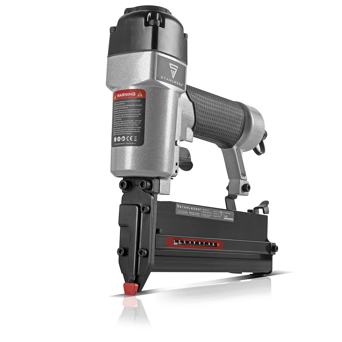 STAHLWERK Druckluft Nagler DN-50 ST 2 in 1 Nagelpistole | Tacker | Streifennagler | Klammernagler mit 5-7 Bar Arbeitsdruck, Metallgehäuse, geeignet für 18 Gauge Nägel und Tackernadeln inklusive Zubehör und Transportkoffer - Image 6