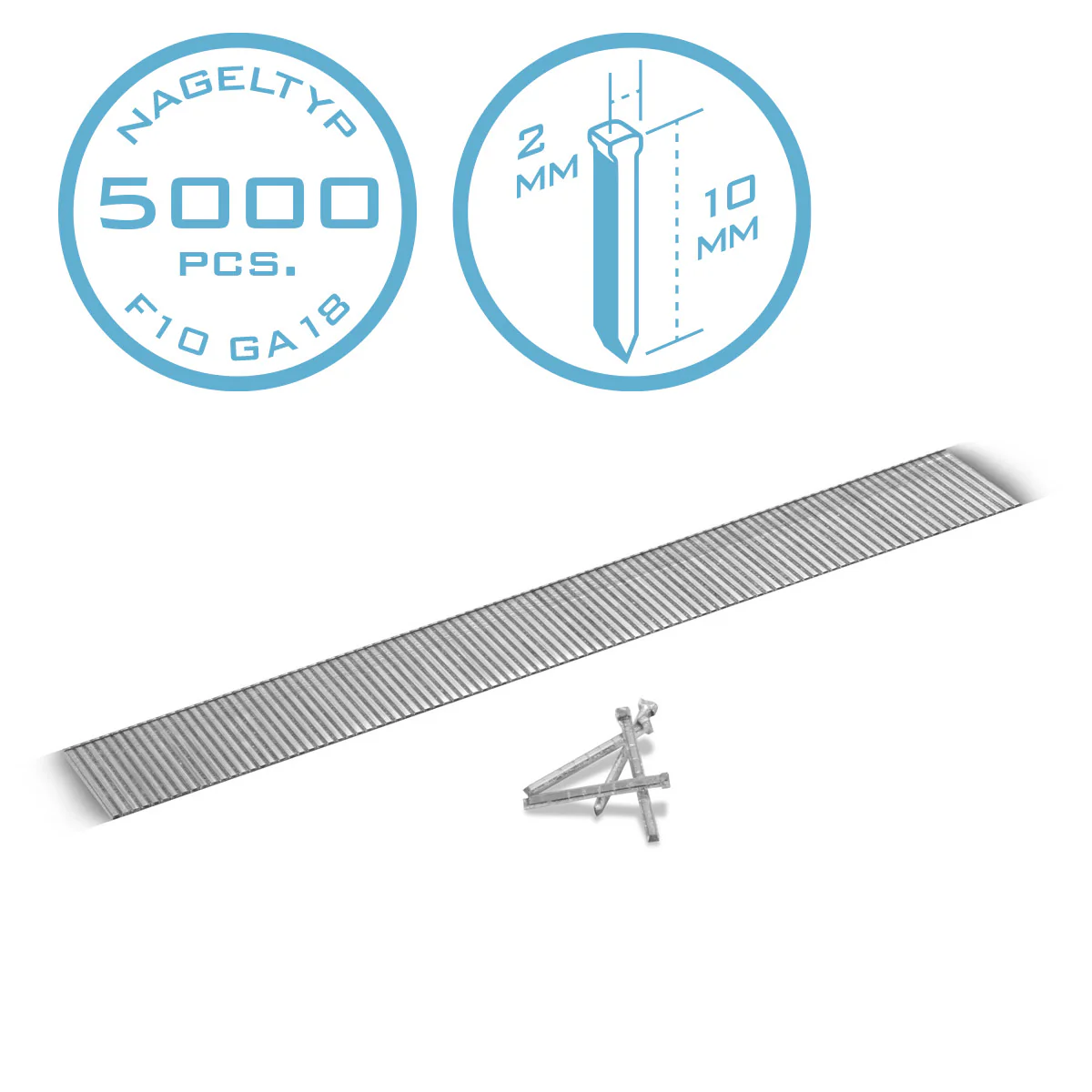 STAHLWERK Druckluft Nägel 10 mm Gauge 18 (1,25 x 1,05 mm) mit 2 mm Kopfbreite im 5000er Set Streifennägel | Tackernägel | Druckluft Stifte für Nagler, Nagelpistolen und Tacker 10 mm Gauge 18 - Image 5