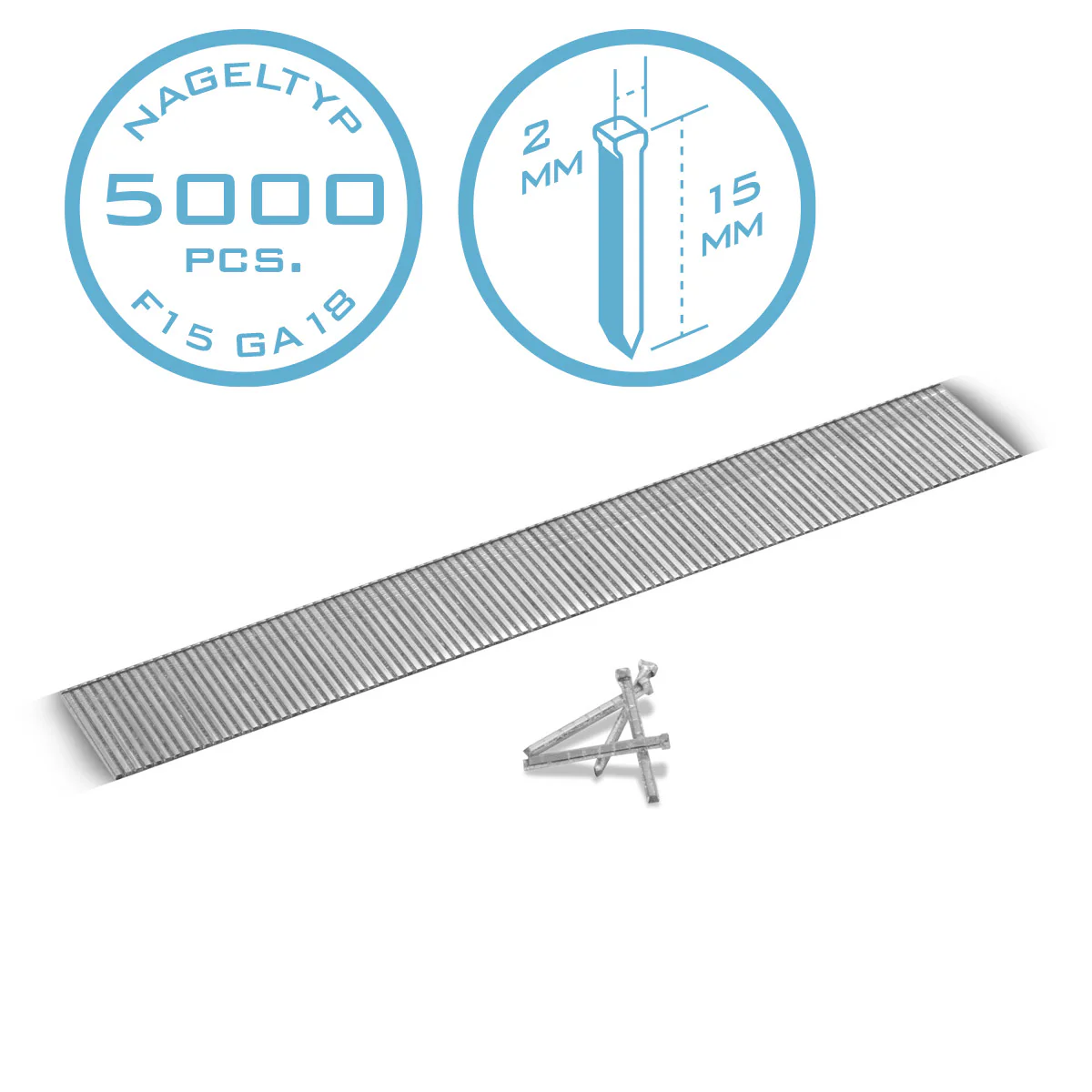 STAHLWERK Druckluft Nägel 15 mm Gauge 18 (1,25 x 1,05 mm) mit 2 mm Kopfbreite im 5000er Set Streifennägel | Tackernägel | Druckluft Stifte für Nagler, Nagelpistolen und Tacker - Image 5