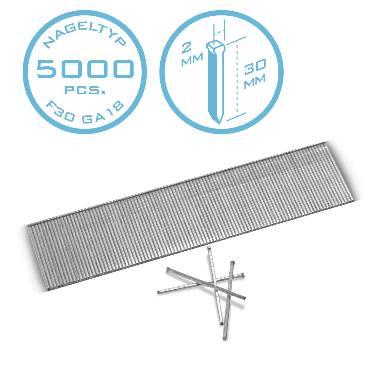 STAHLWERK Druckluft Nägel 30 mm Gauge 18 (1,25 x 1,05 mm) mit 2 mm Kopfbreite im 5000er Set Streifennägel | Tackernägel | Druckluft Stifte für Nagler, Nagelpistolen und Tacker - Image 5