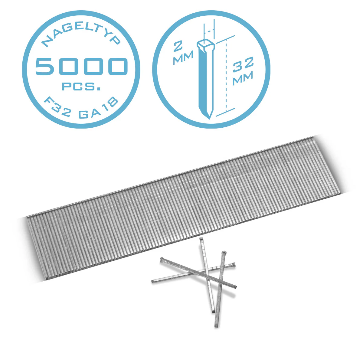 STAHLWERK Druckluft Nägel 32 mm Gauge 18 (1,25 x 1,05 mm) mit 2 mm Kopfbreite im 5000er Set Streifennägel | Tackernägel | Druckluft Stifte für Nagler, Nagelpistolen und Tacker - Image 5
