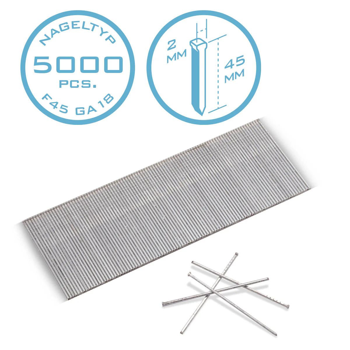STAHLWERK Druckluft Nägel 45 mm Gauge 18 (1,25 x 1,05 mm) mit 2 mm Kopfbreite im 5000er Set Streifennägel | Tackernägel | Druckluft Stifte für Nagler, Nagelpistolen und Tacker - Image 5