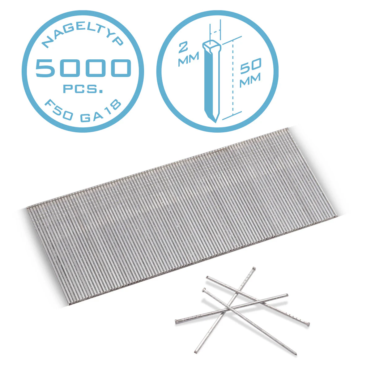STAHLWERK Druckluft Nägel 50 mm Gauge 18 (1,25 x 1,05 mm) mit 2 mm Kopfbreite im 5000er Set Streifennägel | Tackernägel | Druckluft Stifte für Nagler, Nagelpistolen und Tacker - Image 5