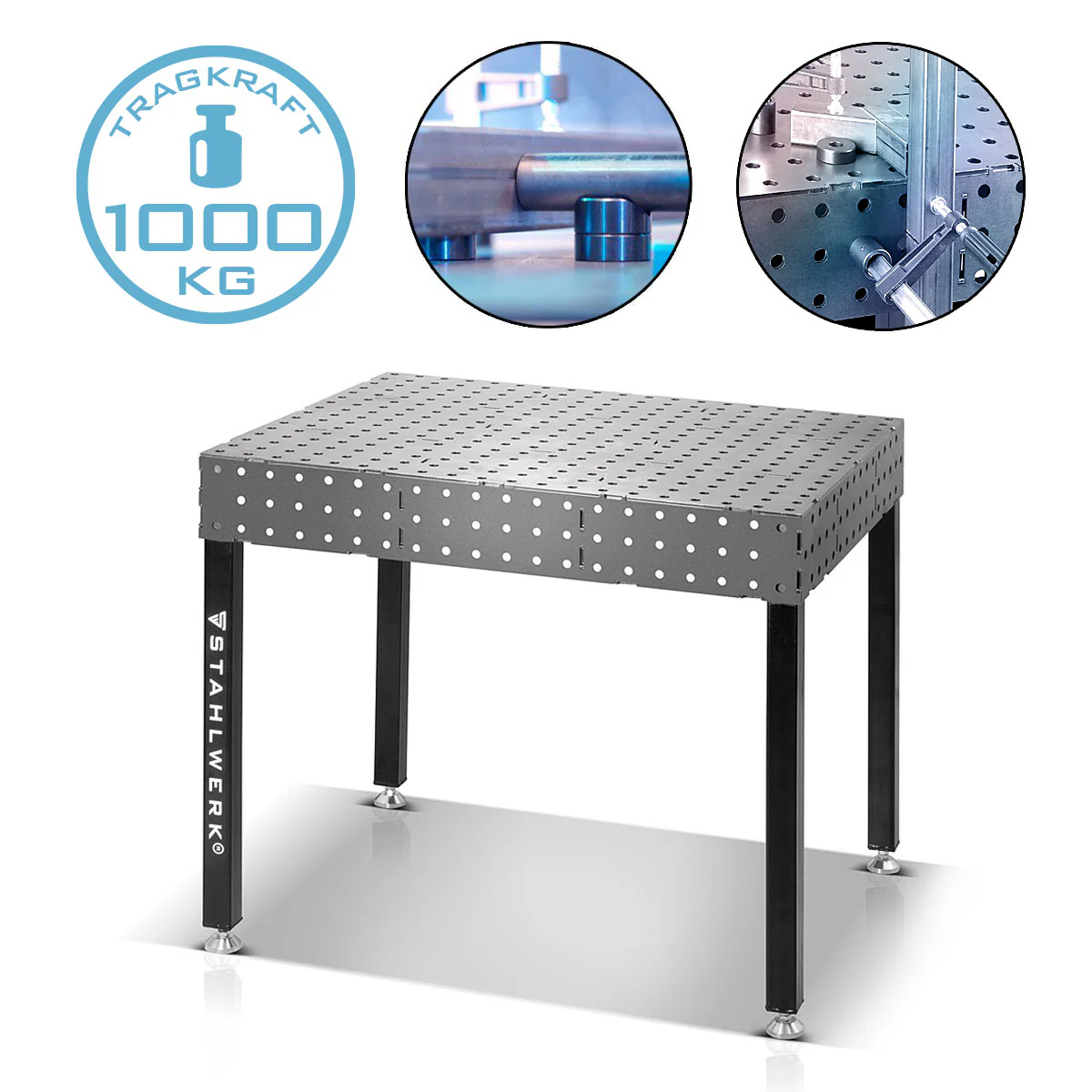 STAHLWERK 3D Schweißtisch WT-100 3D ST mit 1.000 kg Tragkraft, D16 Lochsystem und 6 mm Arbeitsplatte 100 x 80 cm, Montagetisch DIY-Bausatz zum Selbstschweißen aus Carbonstahl mit nivellierbaren Füßen