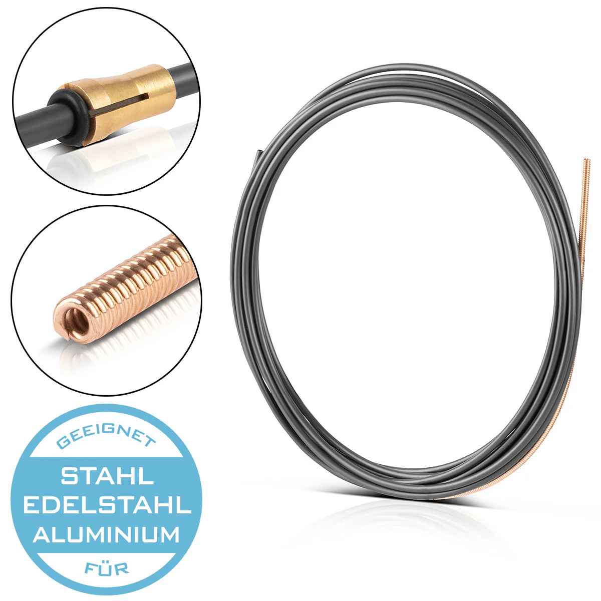 STAHLWERK Universal Carbonseele | Drahtführung 5 m für MIG MAG AK15 | MB15 | AK25 | MB25 Schweißbrenner-Schlauchpakete mit Euro-Zentralanschluss zum professionellen Schweißen von Stahl, Edelstahl und Aluminium-Legierungen