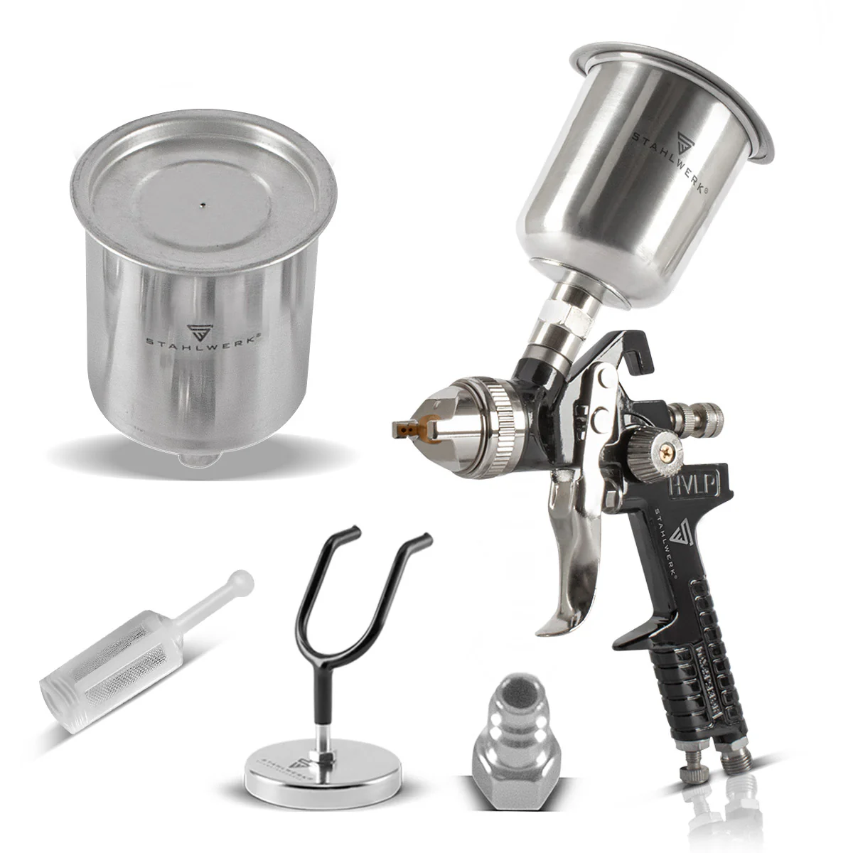 STAHLWERK HVLP Lackierpistole SG-600 ST mit 1,4 mm Düse und 600 ml Fließbecher, Lackierpistolen-Halter, Profi Spritzpistole / Sprühpistole / Spraypistole - Image 2