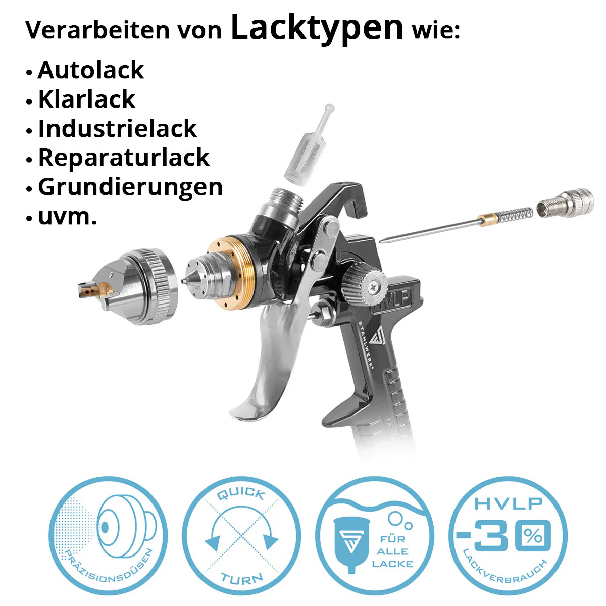 STAHLWERK HVLP Lackierpistole SG-600 ST mit 1,4 mm Düse und 600 ml Fließbecher, Lackierpistolen-Halter, Profi Spritzpistole / Sprühpistole / Spraypistole - Image 3