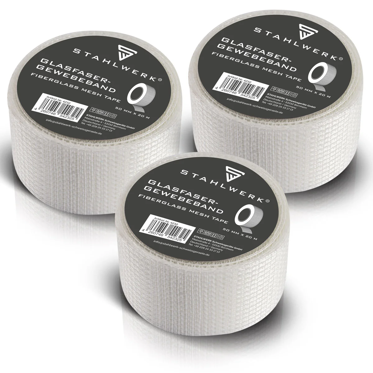 STAHLWERK Glasfaser-Gewebeband 3er Set 20 m x 50 mm, selbstklebendes Trockenbau Fugenband / Fugendeckstreifen / Bewehrungsstreifen mit Gitternetzstruktur für Spachtelarbeiten - Image 3