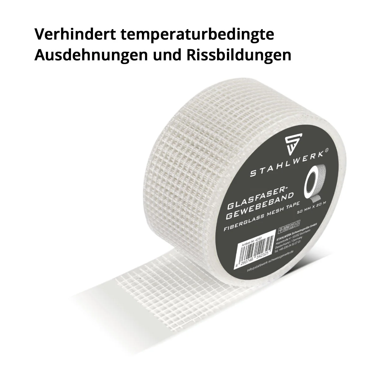 STAHLWERK Glasfaser-Gewebeband 3er Set 20 m x 50 mm, selbstklebendes Trockenbau Fugenband / Fugendeckstreifen / Bewehrungsstreifen mit Gitternetzstruktur für Spachtelarbeiten - Image 4