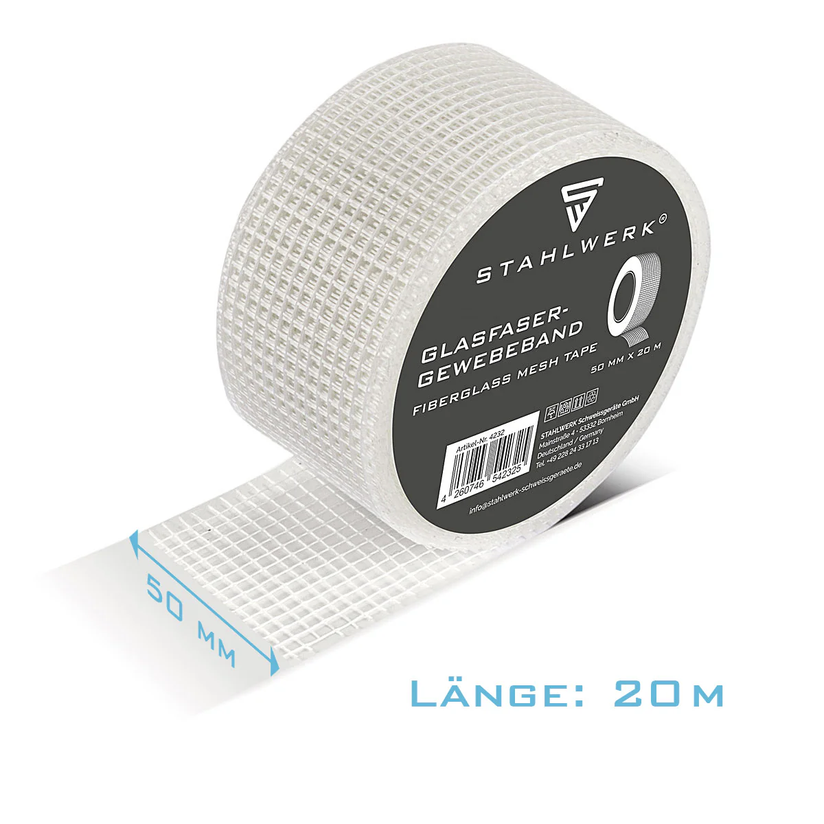 STAHLWERK Glasfaser-Gewebeband 3er Set 20 m x 50 mm, selbstklebendes Trockenbau Fugenband / Fugendeckstreifen / Bewehrungsstreifen mit Gitternetzstruktur für Spachtelarbeiten - Image 5