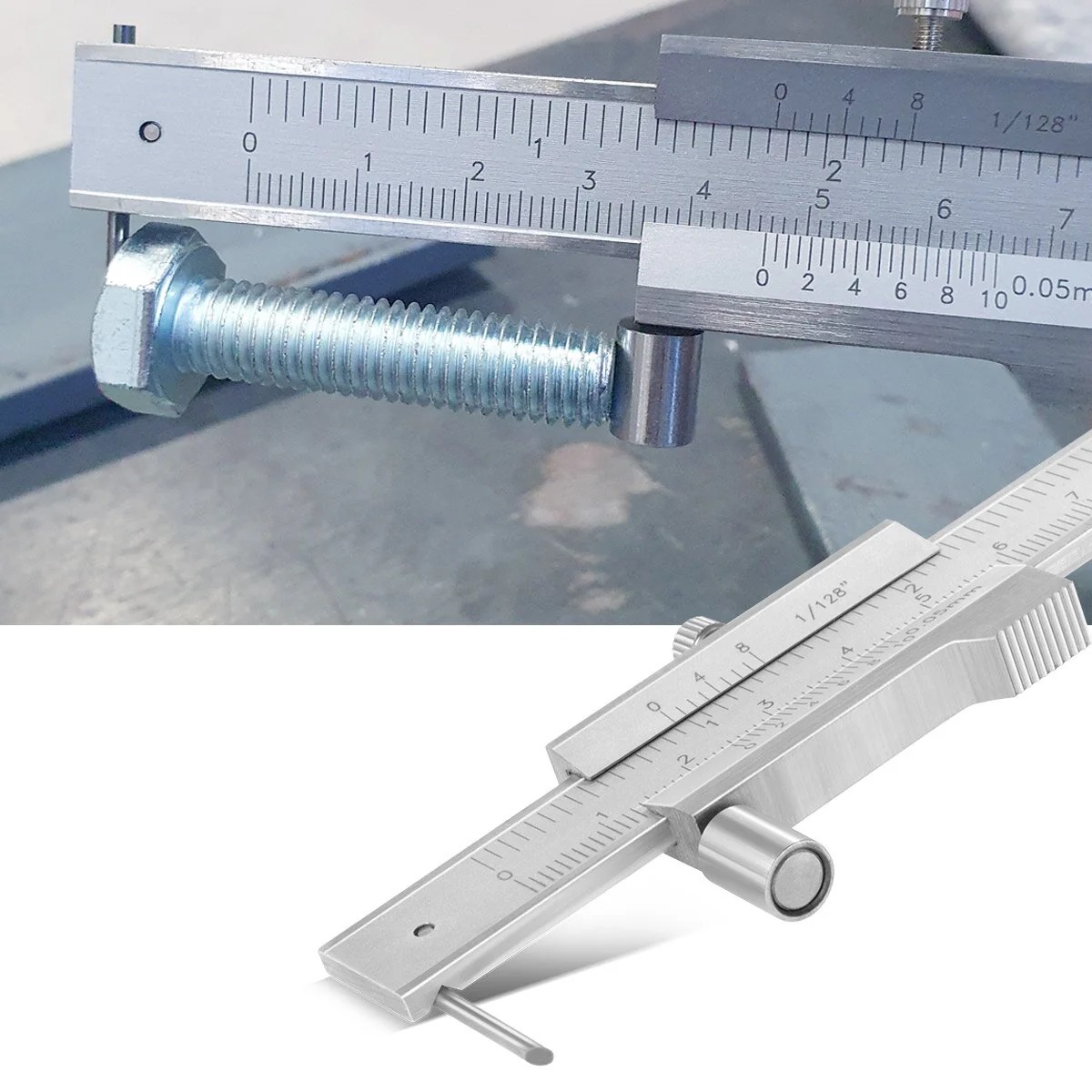 STAHLWERK Anreiß-Messschieber | Messlehre | Schieblehre 0-200 mm | 8 Inch mit Nonius und Anschlagrolle nach DIN 862 für Präzisionsmessungen - Image 9