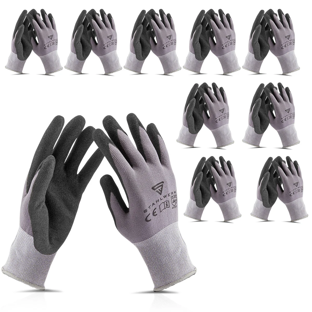 STAHLWERK Arbeits- und Montagehandschuhe Größe L 10er Pack / Schutzkleidung / robust und strapazierfähig aus Nitrilkautschuk - Image 3