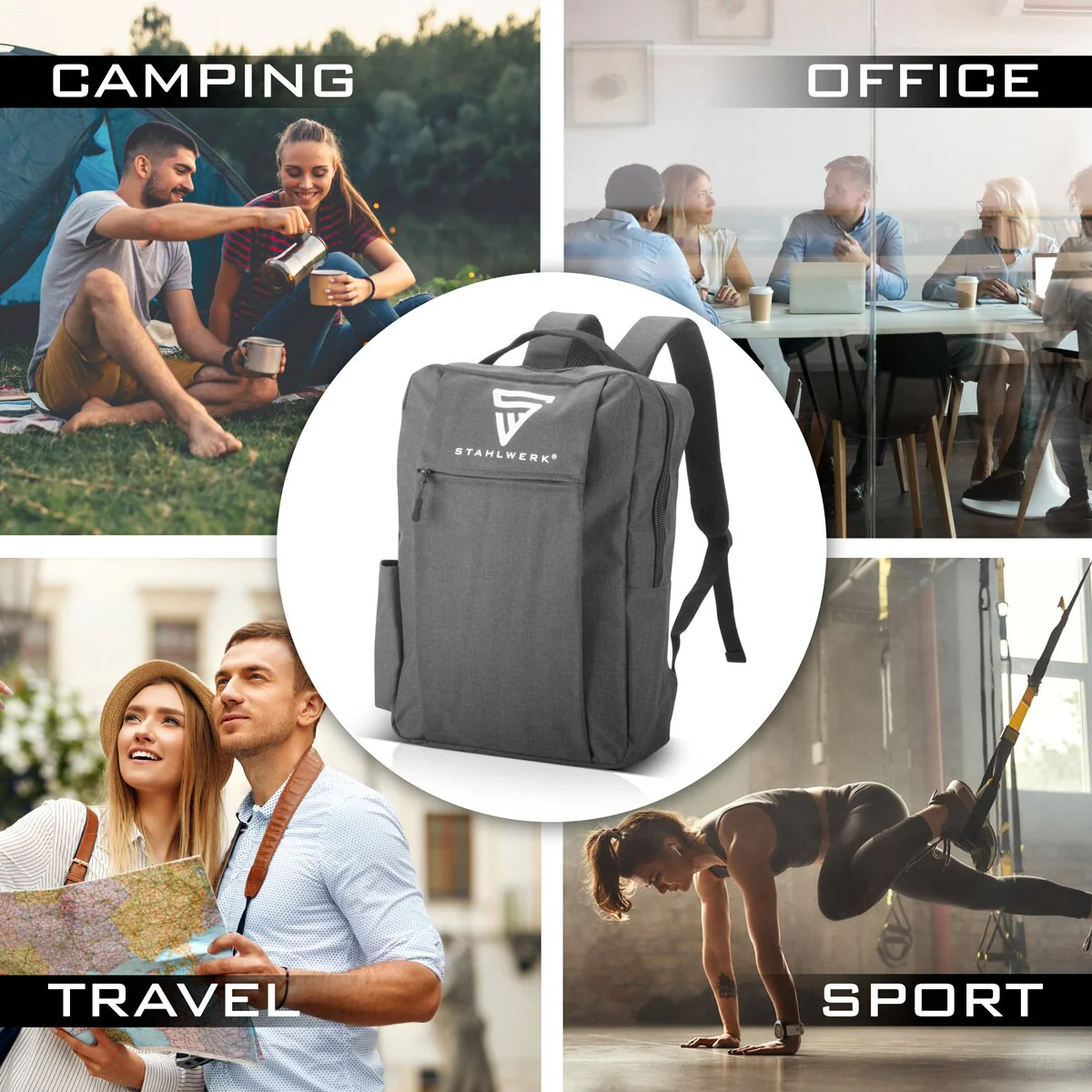 STAHLWERK Multifunktionaler Laptoprucksack | Notebookrucksack | Rucksack aus robustem Polyester, Arbeitsrucksack mit gepolstertem 15,6" Laptopfach und vielen Staufächern - Image 8
