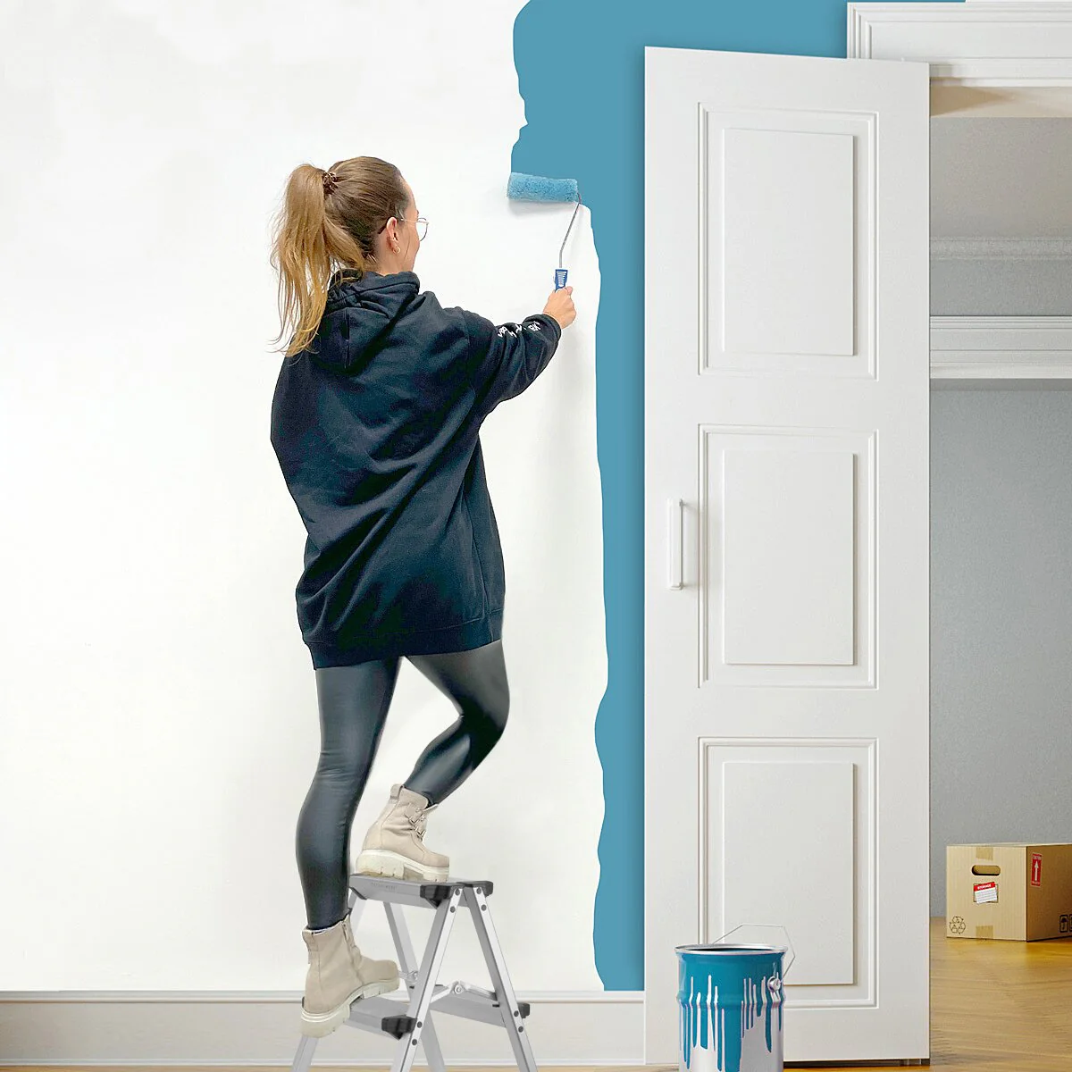 STAHLWERK Alu-Trittleiter ALT-150 ST bis 150 kg, 3 Stufen, Standhöhe 72 cm, Aluminium-Leiter | Klappleiter | Klapptritt | Mehrzweckleiter | Stehleiter mit rutschfesten Sprossen - Image 10