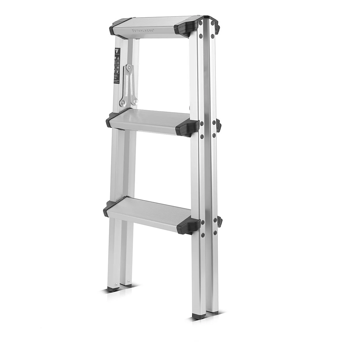 STAHLWERK Alu-Trittleiter ALT-150 ST bis 150 kg, 3 Stufen, Standhöhe 72 cm, Aluminium-Leiter | Klappleiter | Klapptritt | Mehrzweckleiter | Stehleiter mit rutschfesten Sprossen - Image 3