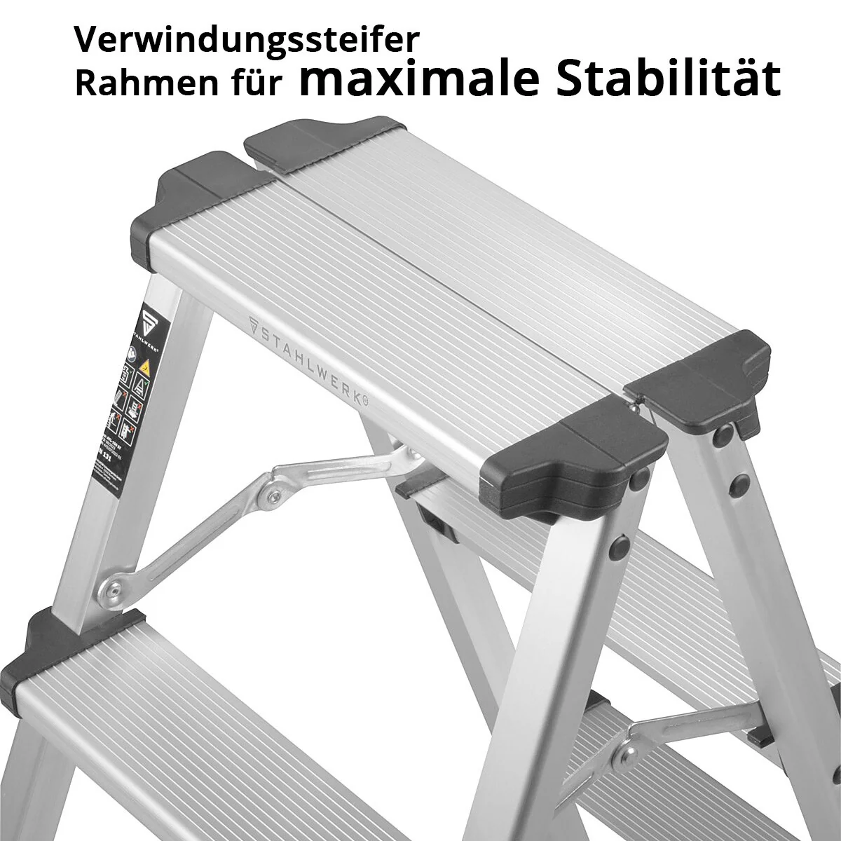 STAHLWERK Alu-Trittleiter ALT-150 ST bis 150 kg, 3 Stufen, Standhöhe 72 cm, Aluminium-Leiter | Klappleiter | Klapptritt | Mehrzweckleiter | Stehleiter mit rutschfesten Sprossen - Image 4