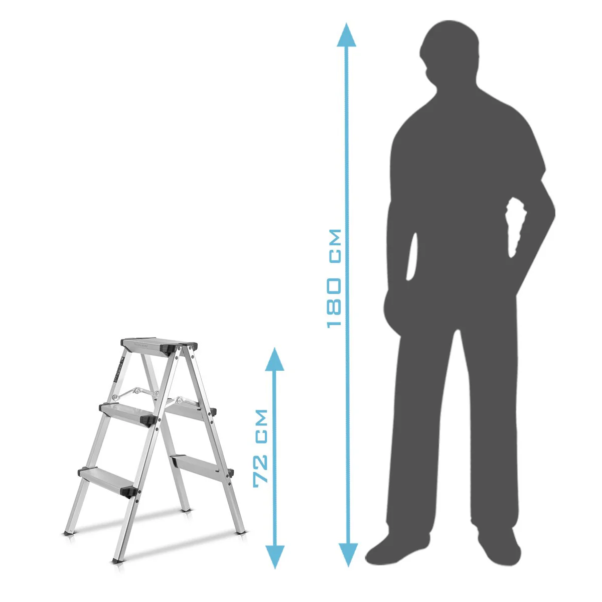 STAHLWERK Alu-Trittleiter ALT-150 ST bis 150 kg, 3 Stufen, Standhöhe 72 cm, Aluminium-Leiter | Klappleiter | Klapptritt | Mehrzweckleiter | Stehleiter mit rutschfesten Sprossen - Image 6