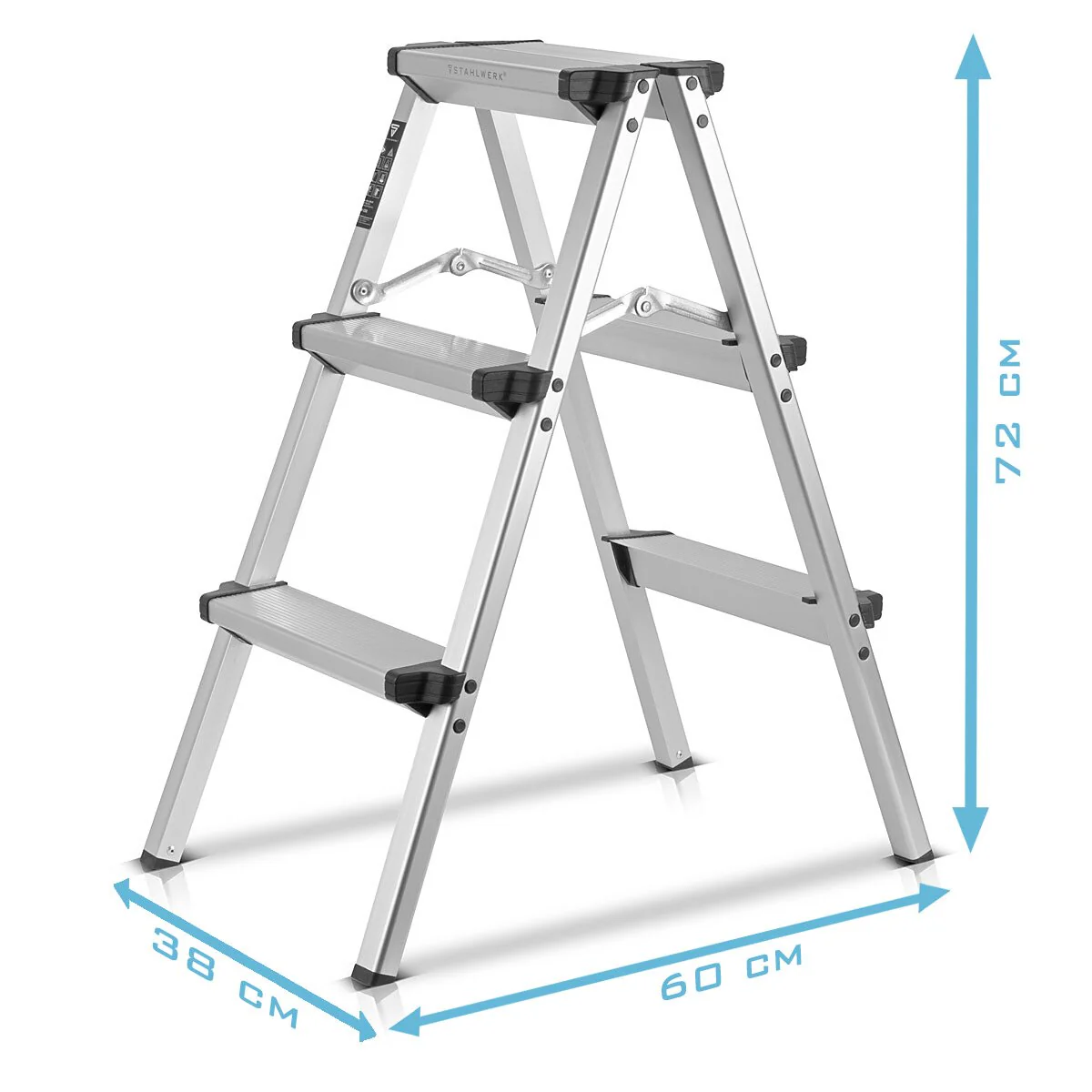 STAHLWERK Alu-Trittleiter ALT-150 ST bis 150 kg, 3 Stufen, Standhöhe 72 cm, Aluminium-Leiter | Klappleiter | Klapptritt | Mehrzweckleiter | Stehleiter mit rutschfesten Sprossen - Image 7