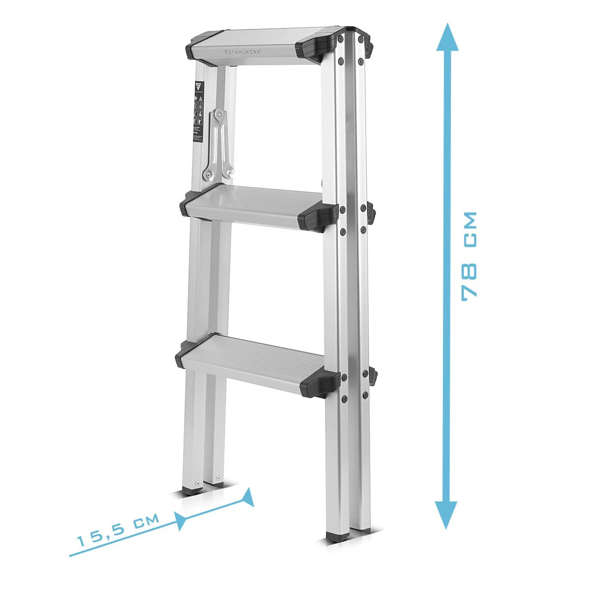STAHLWERK Alu-Trittleiter ALT-150 ST bis 150 kg, 3 Stufen, Standhöhe 72 cm, Aluminium-Leiter | Klappleiter | Klapptritt | Mehrzweckleiter | Stehleiter mit rutschfesten Sprossen - Image 8